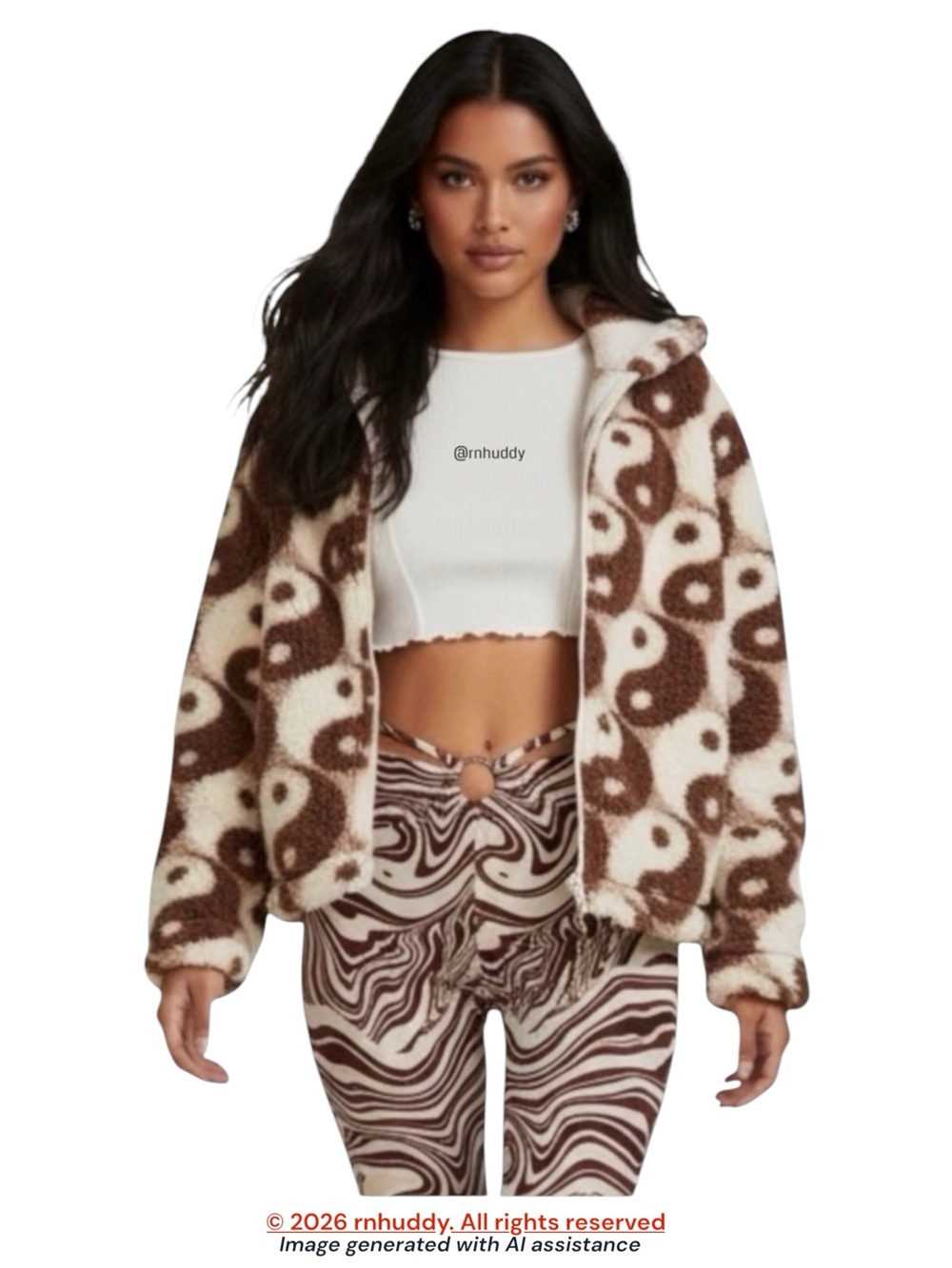 NWT PacSun S brown cream yin yang fleece teddy jacket
